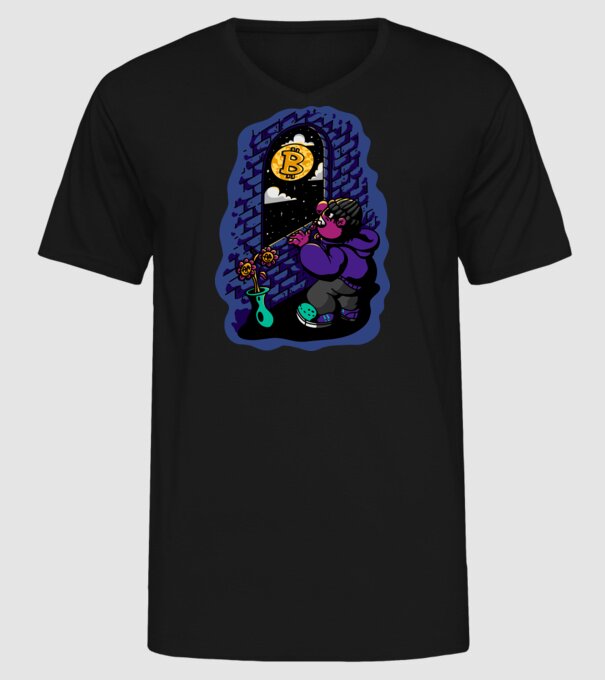 Bitcoin to the moon model negru pe tricou