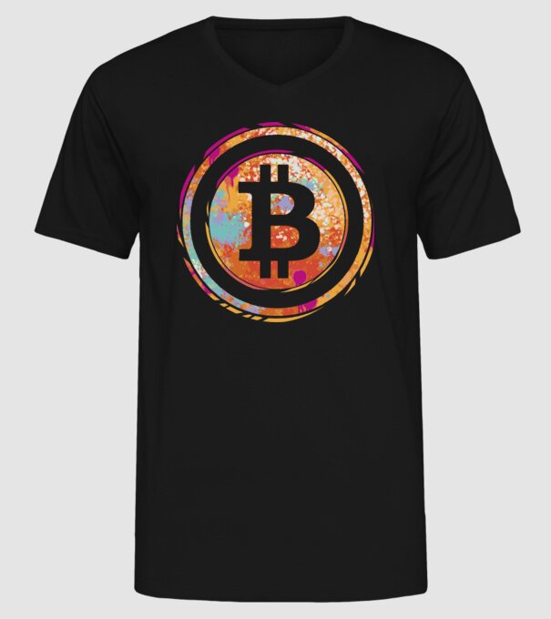 Bitcoin Watercolor model negru pe tricou