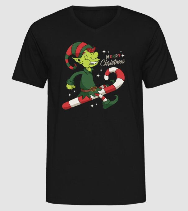 Crăciun Fericit Elf model negru pe tricou