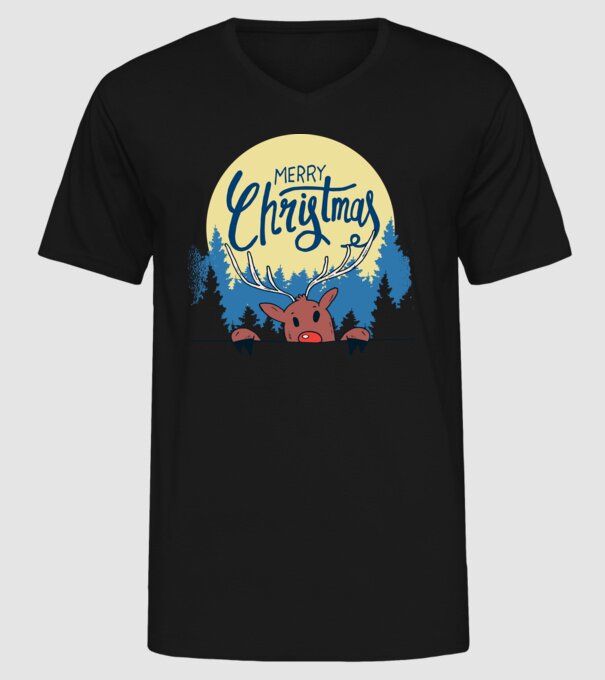 Crăciun Fericit Moș Crăciun cu ren model negru pe tricou