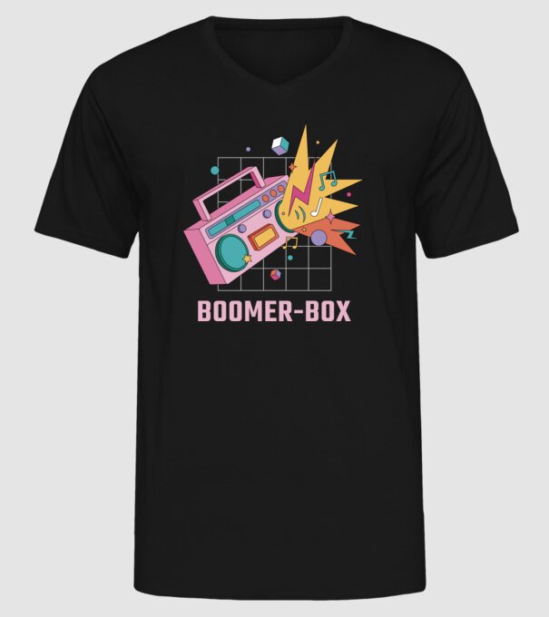 Boomer Box Magnetofon Retro model negru pe tricou