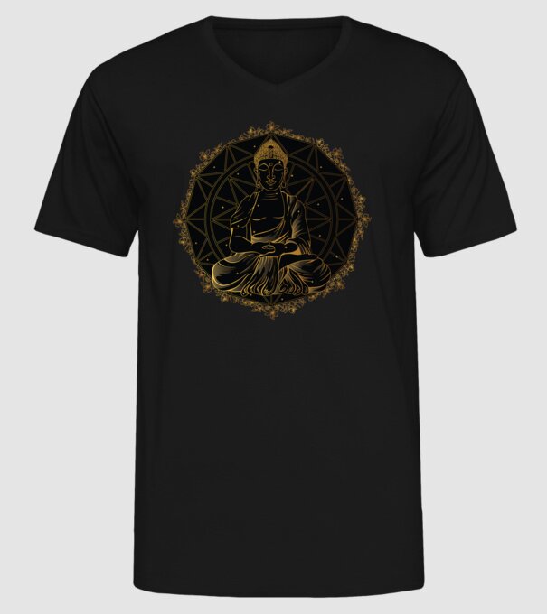 Buddha Mandala model negru pe tricou