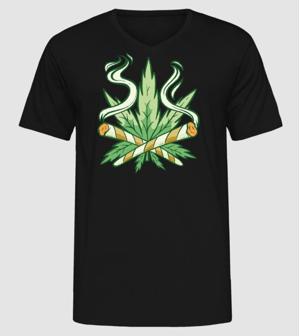 Cannabis Marijuana model negru pe tricou