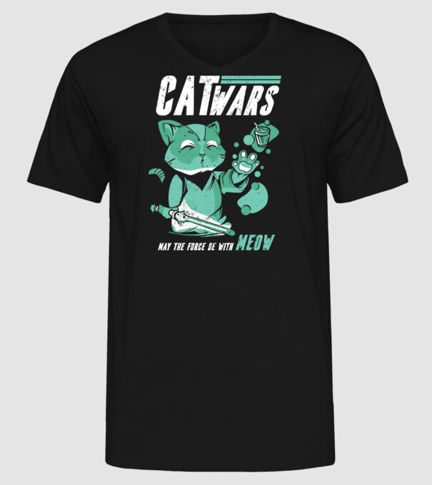Cat wars - May the force be with meow model negru pe tricou