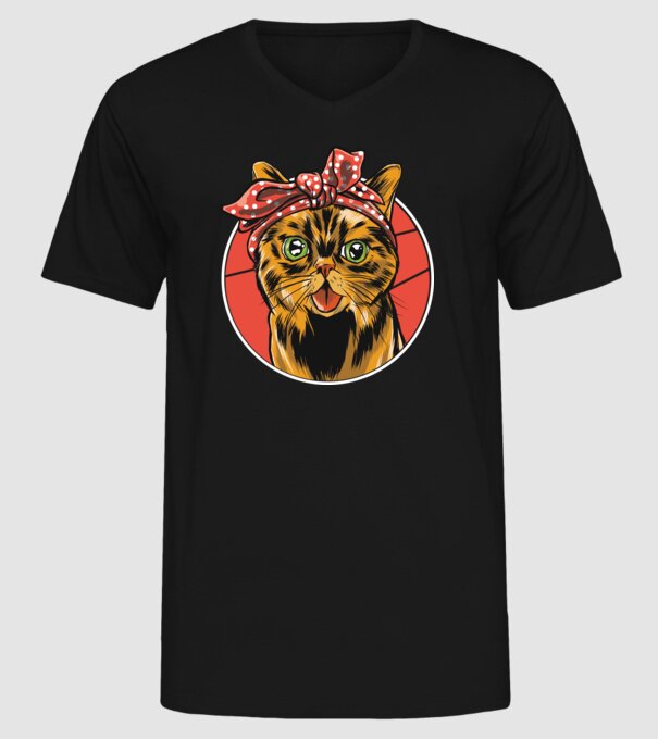 Cap de pisică cu batic model negru pe tricou