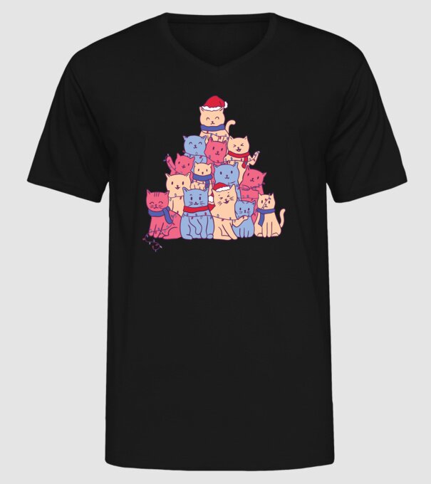 Pom de Crăciun Pisică model negru pe tricou