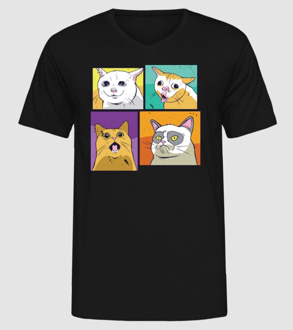 Pisică Meme Pop Art model negru pe tricou