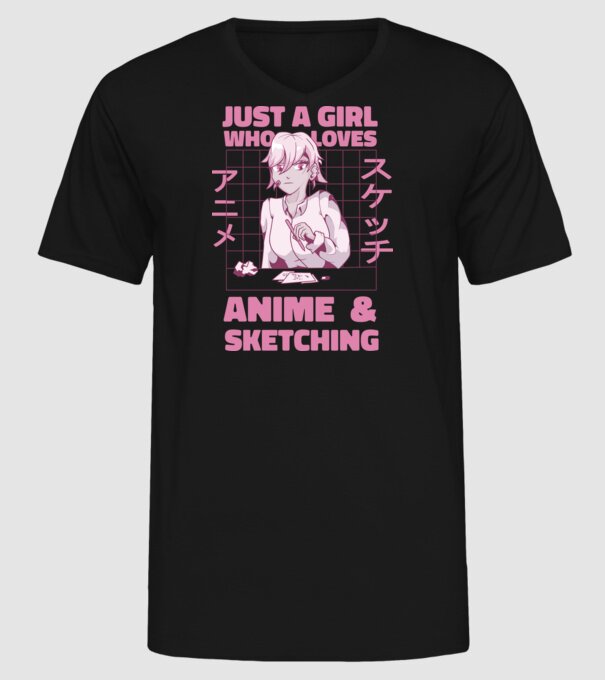 Doar o fată căreia îi place Anime și desenul model negru pe tricou