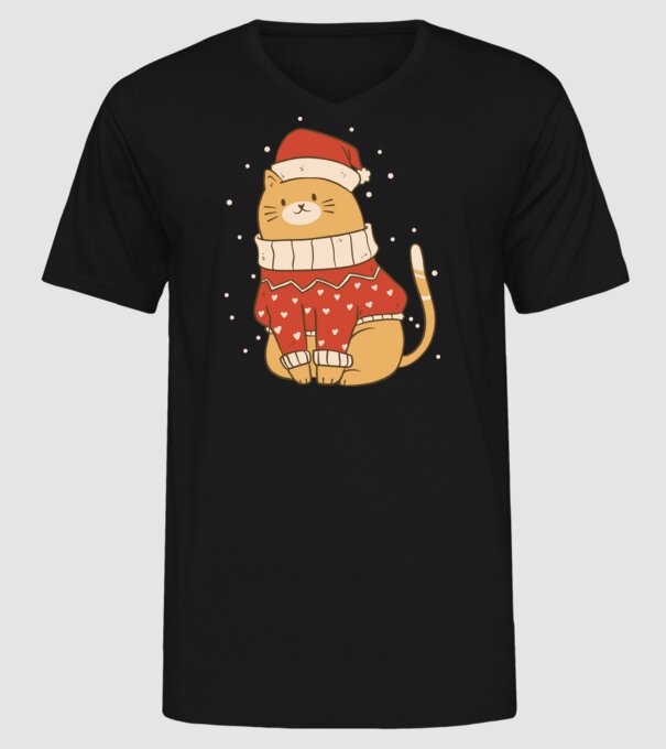 Pisică drăguță de Crăciun model negru pe tricou