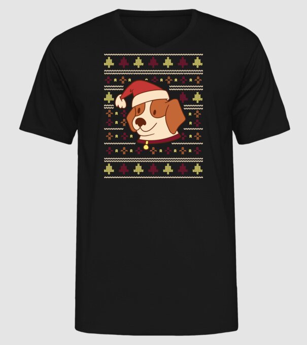Pulover urât de Crăciun cu cățeluș drăguț model negru pe tricou