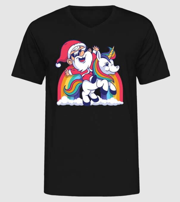 Moș Crăciun Drăguț Unicorn tricou model negru pe tricou