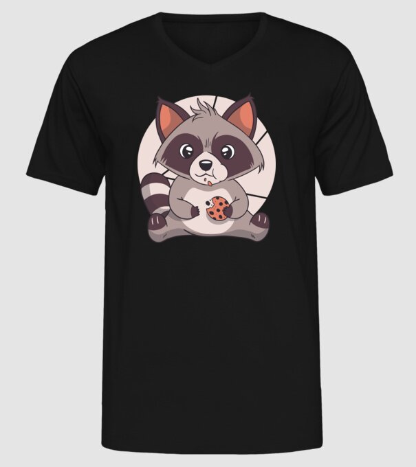 Tricou raton drăguț mâncând biscuiți model negru pe tricou