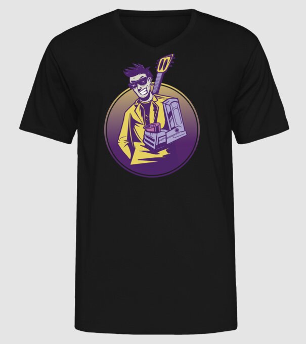 Chitarist Cyberpunk model negru pe tricou