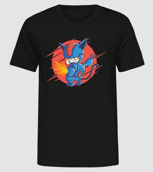 Pisică Cyborg Robot model negru pe tricou