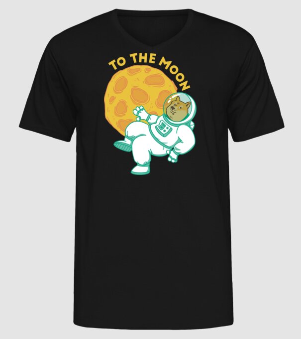 Dogecoin to the moon model negru pe tricou