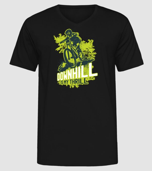 Downhill Is My Thrill tricou bicicletă model negru pe tricou