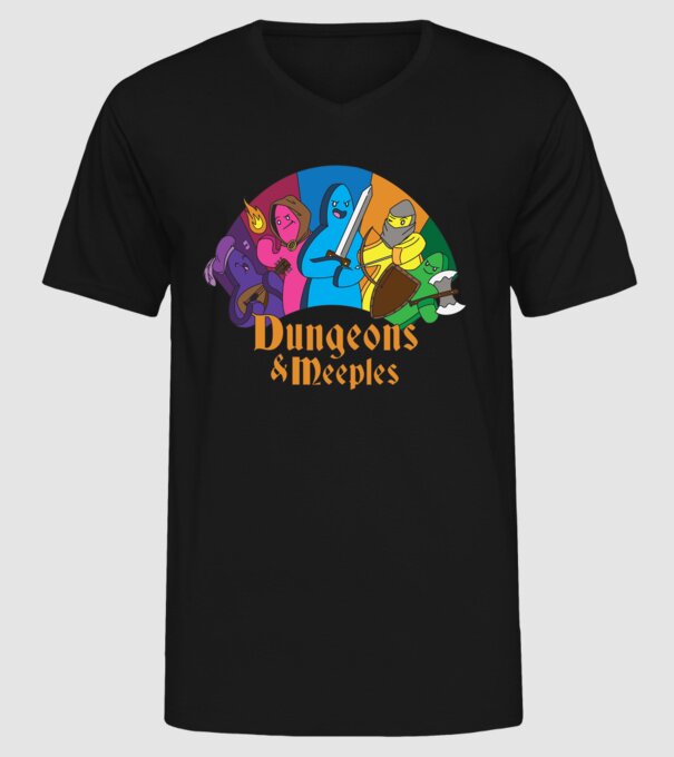 Dungeons Meeples model negru pe tricou