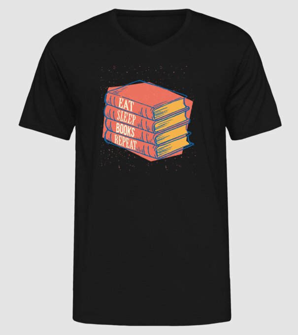 Eat Sleep Books Repeat Lectură model negru pe tricou