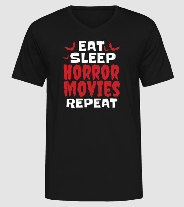 Eat Sleep Horror Movies Repeat model negru pe tricou