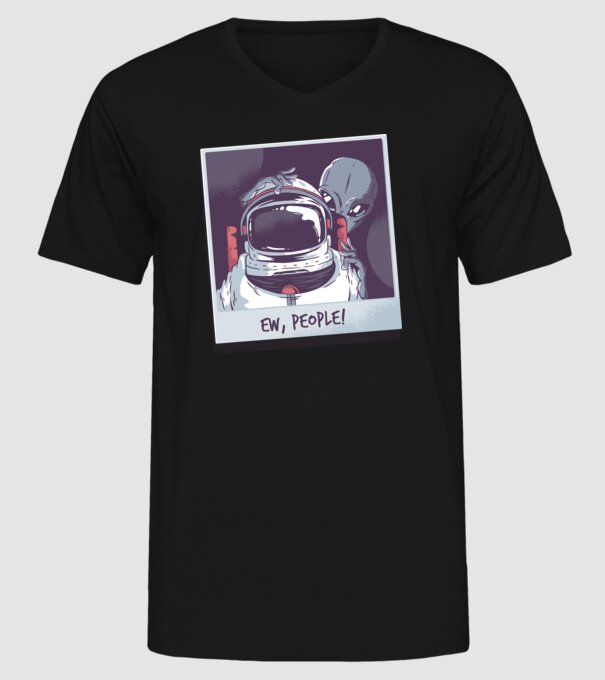 Ew, Oameni - Astronaut cu extraterestru model negru pe tricou