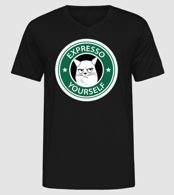 Expresso Yourself tricou Pisică cu cafea model negru pe tricou