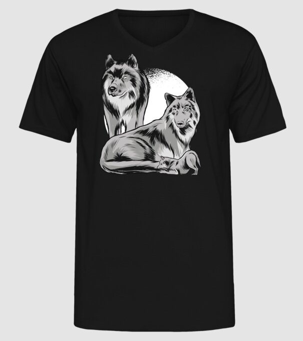Familie de lupi model negru pe tricou