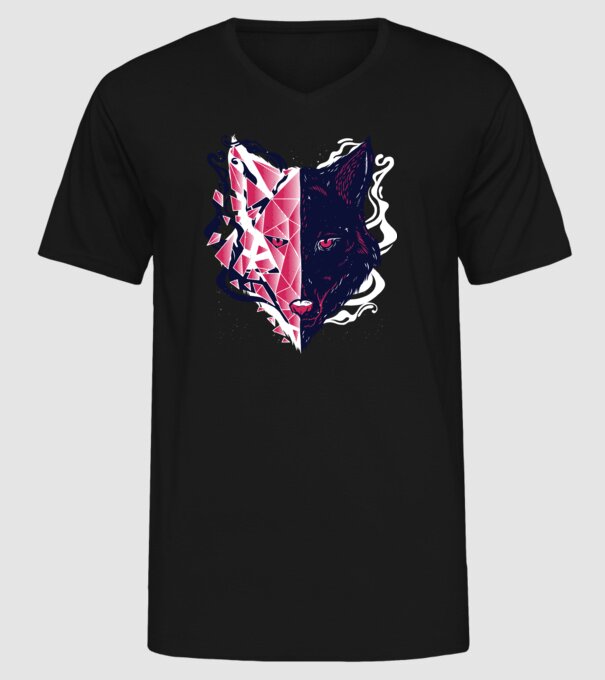 Cap de lup model negru pe tricou