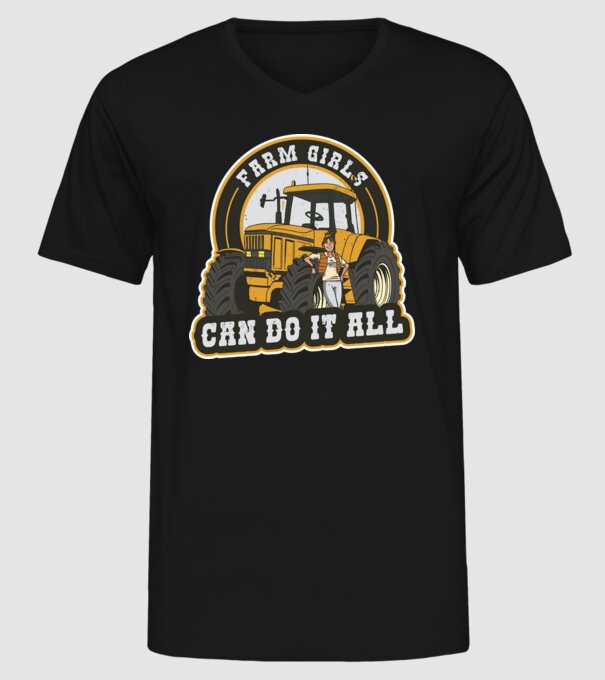 Farm Girls can do it all Tractor model negru pe tricou