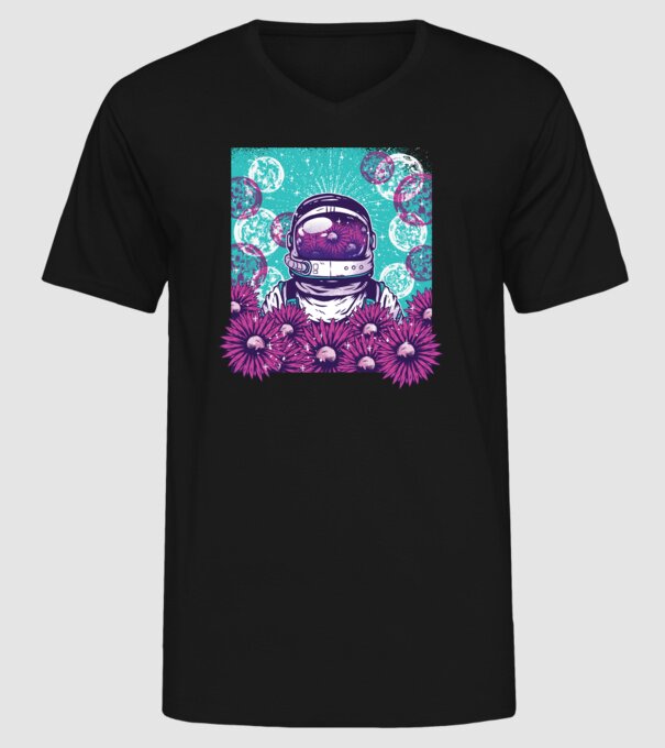 Floral Astronaut model negru pe tricou