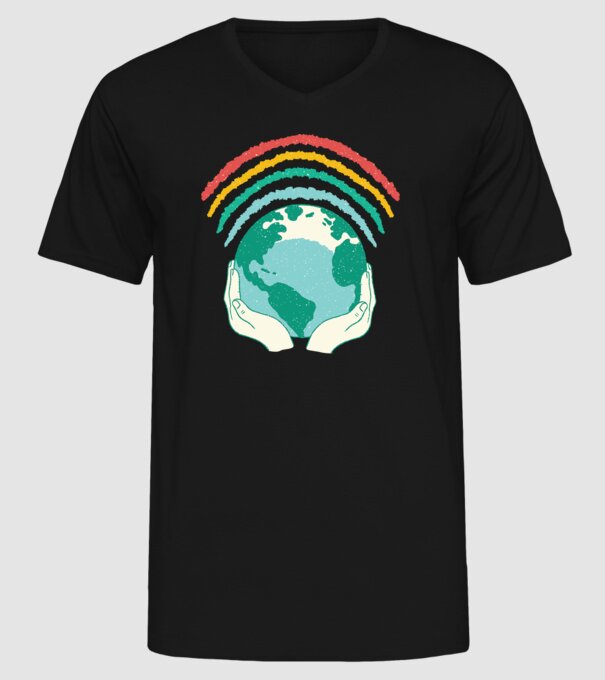 Pământ Wifi Curcubeu model negru pe tricou