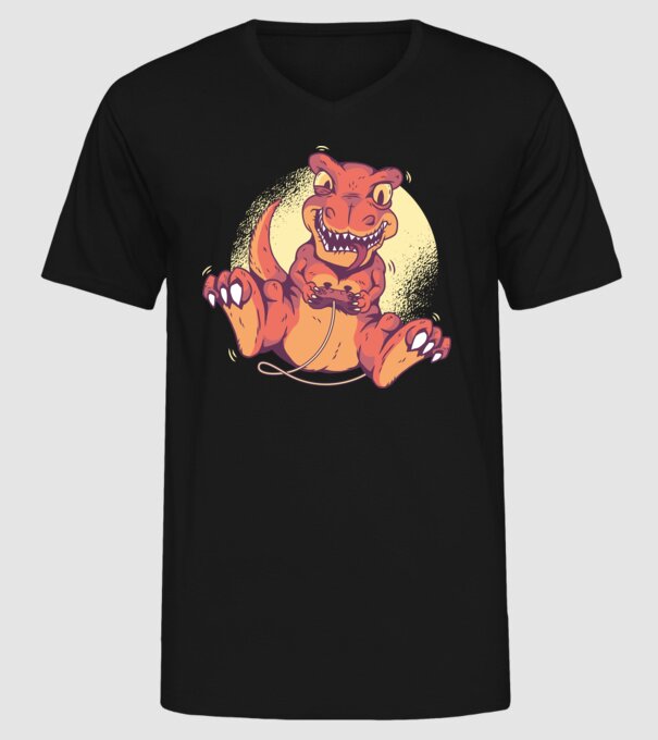 Dinozaur Gamer tricou model negru pe tricou