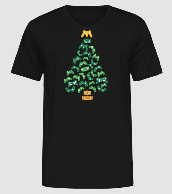 pom de Crăciun Gamer model negru pe tricou