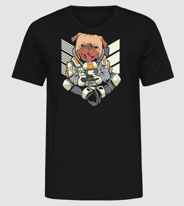 Mops Gamer model negru pe tricou