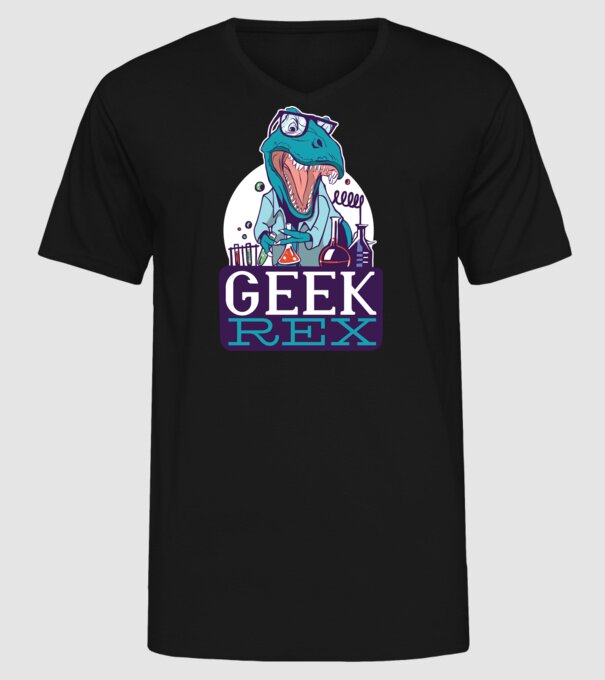 Geek Rex dinozaur tricou model negru pe tricou
