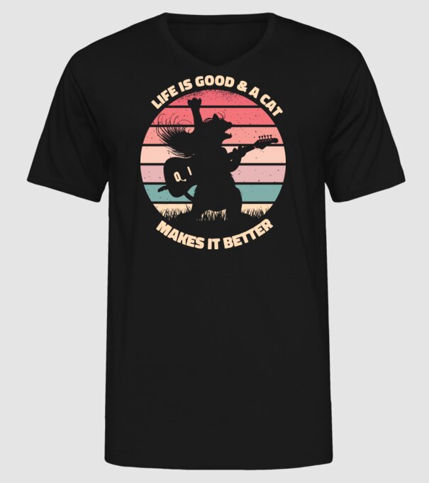 Pisică Chitaristă model negru pe tricou