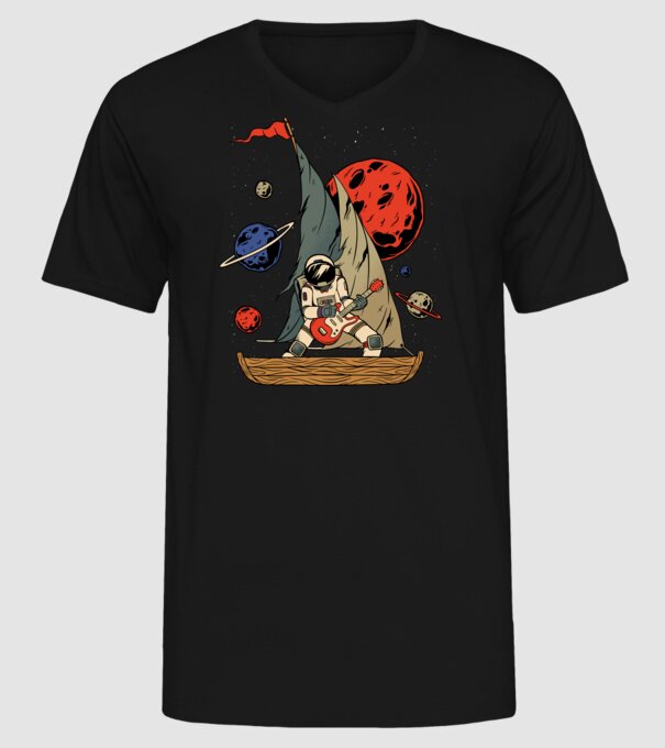 Astronaut Chitarist model negru pe tricou