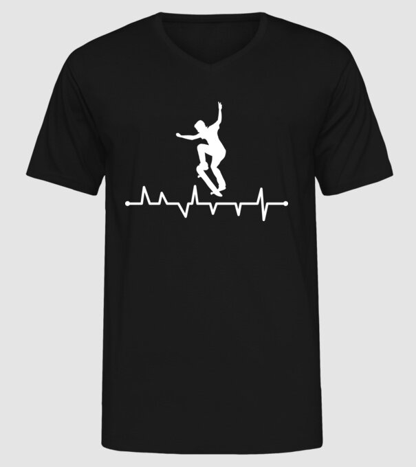 Heartbeat Skateboarder model negru pe tricou