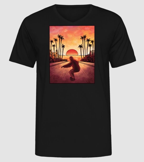 Apus de soare Skateborder model negru pe tricou