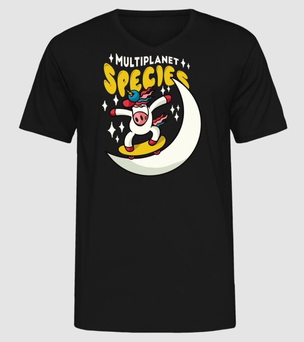 Skateboarding unicorn model negru pe tricou