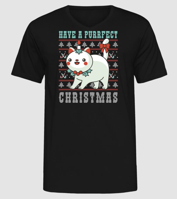 Have a Purrfect Christmas model negru pe tricou