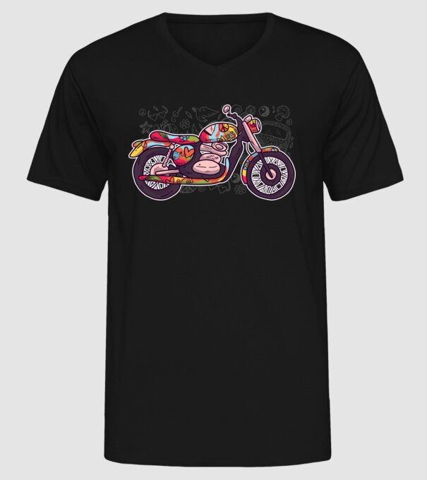 Motociclist Hippi model negru pe tricou
