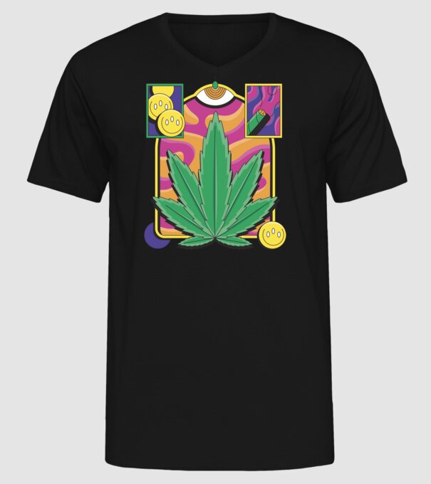 Hippy Cannabis model negru pe tricou