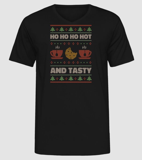 Ho Ho Ho Hot and Tasty Pulovăr urât model negru pe tricou