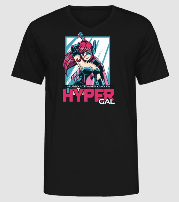 Hyper Gal - Fată Anime model negru pe tricou