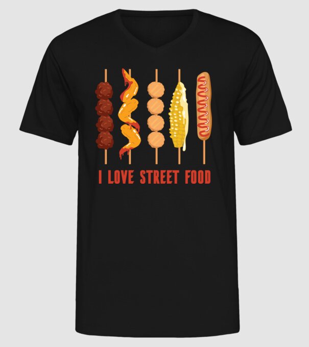 I Love Street Food model negru pe tricou