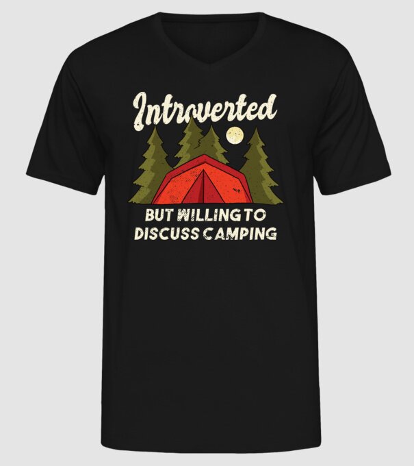 Camping Introvertit model negru pe tricou