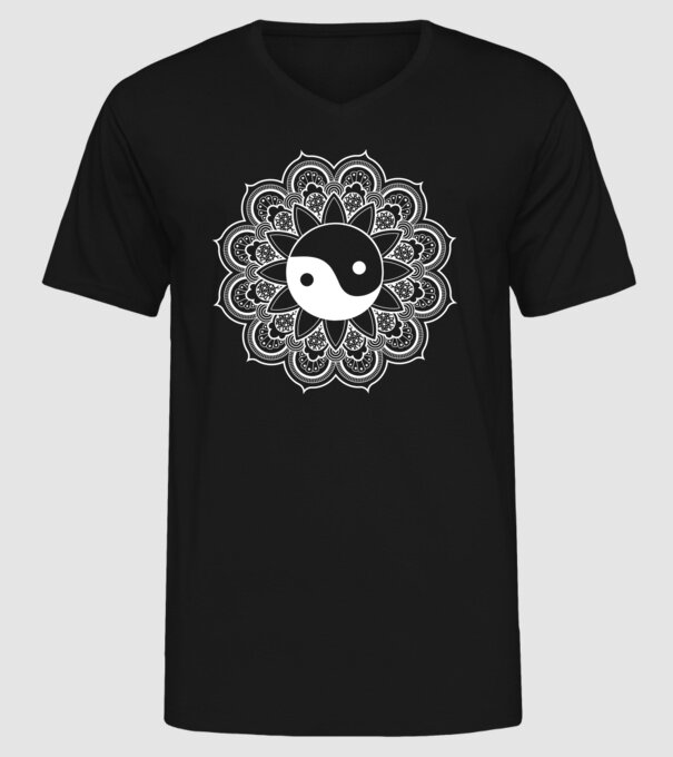 Yin-Yang Mandala model negru pe tricou