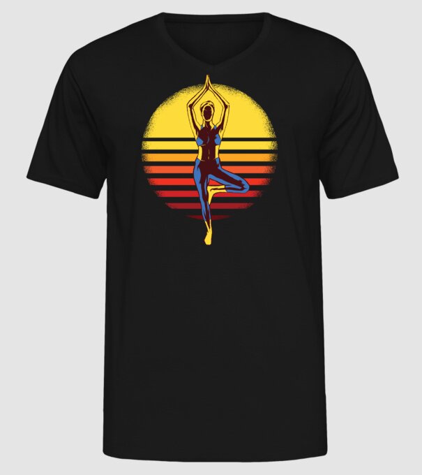 Retro yoga model negru pe tricou