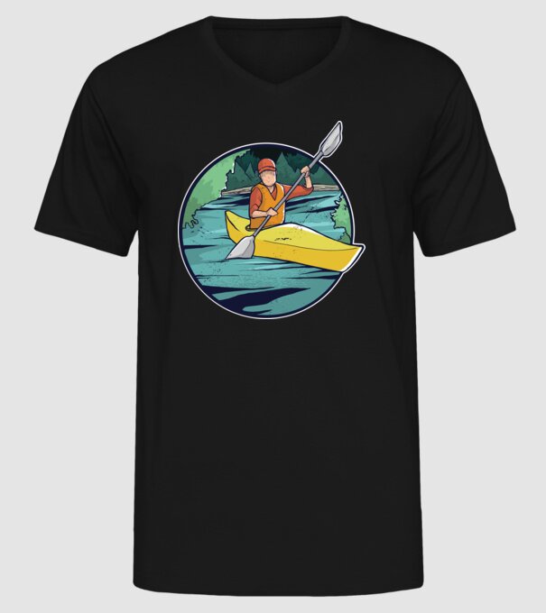 Caiac-canoe model negru pe tricou