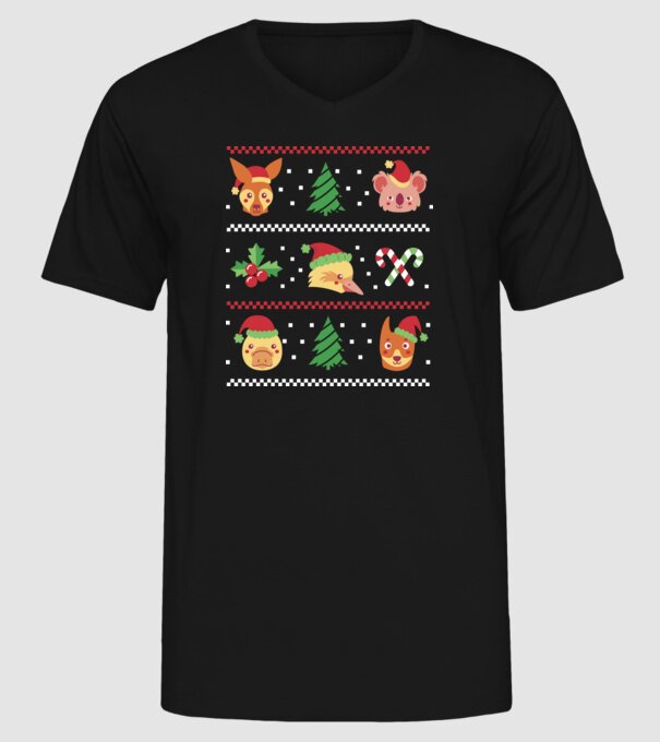 Pulover urât Animale de Crăciun model negru pe tricou